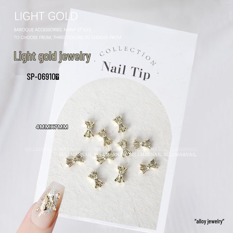 Golden Butterfly 3D Nail Art Set - 10 Pieces of Light Gold Ribbon Bow Decorations