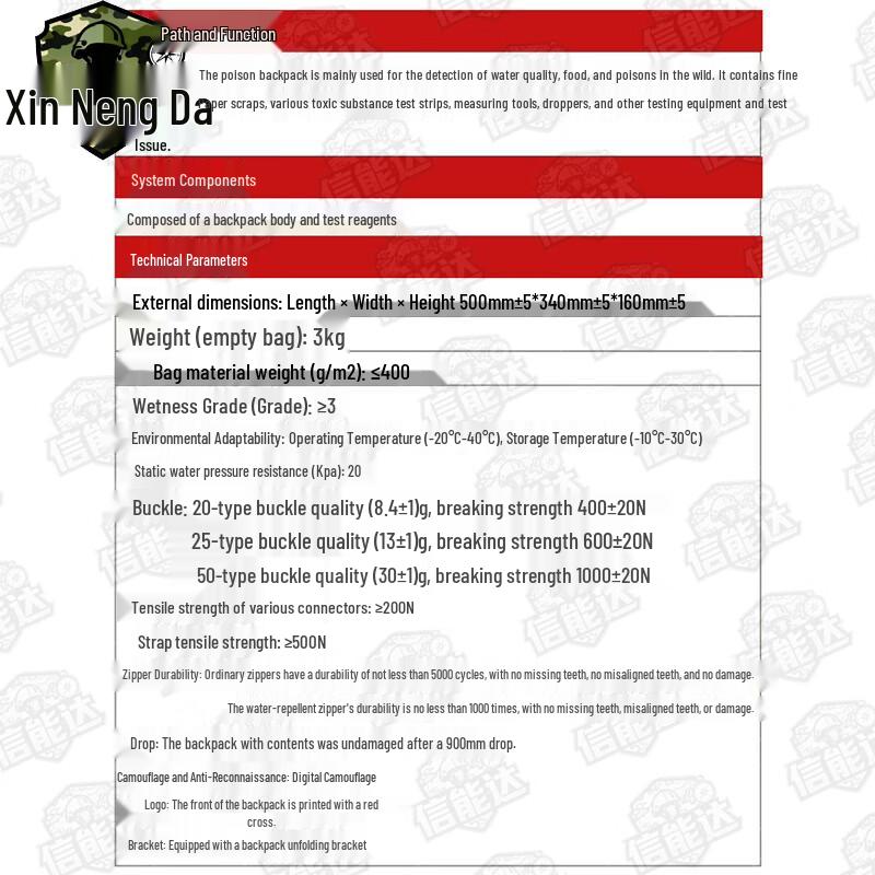 Xinnengda Emergency Medical and Resource Storage Backpack