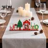 Rustic Wooden Cabin Decor Christmas Ornaments, Tabletop Decoration with Santa Claus Snowman Elk Window Display Props Designs for Home Holiday