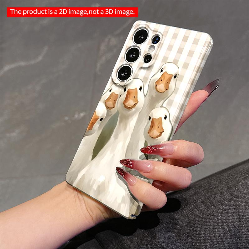 2DFlat Samsung phone case Five White Geese on Checkered Background Applicable to Galaxy S23 S24 S25ULTRA S26 A12 A14 A15 A16 A54 A55