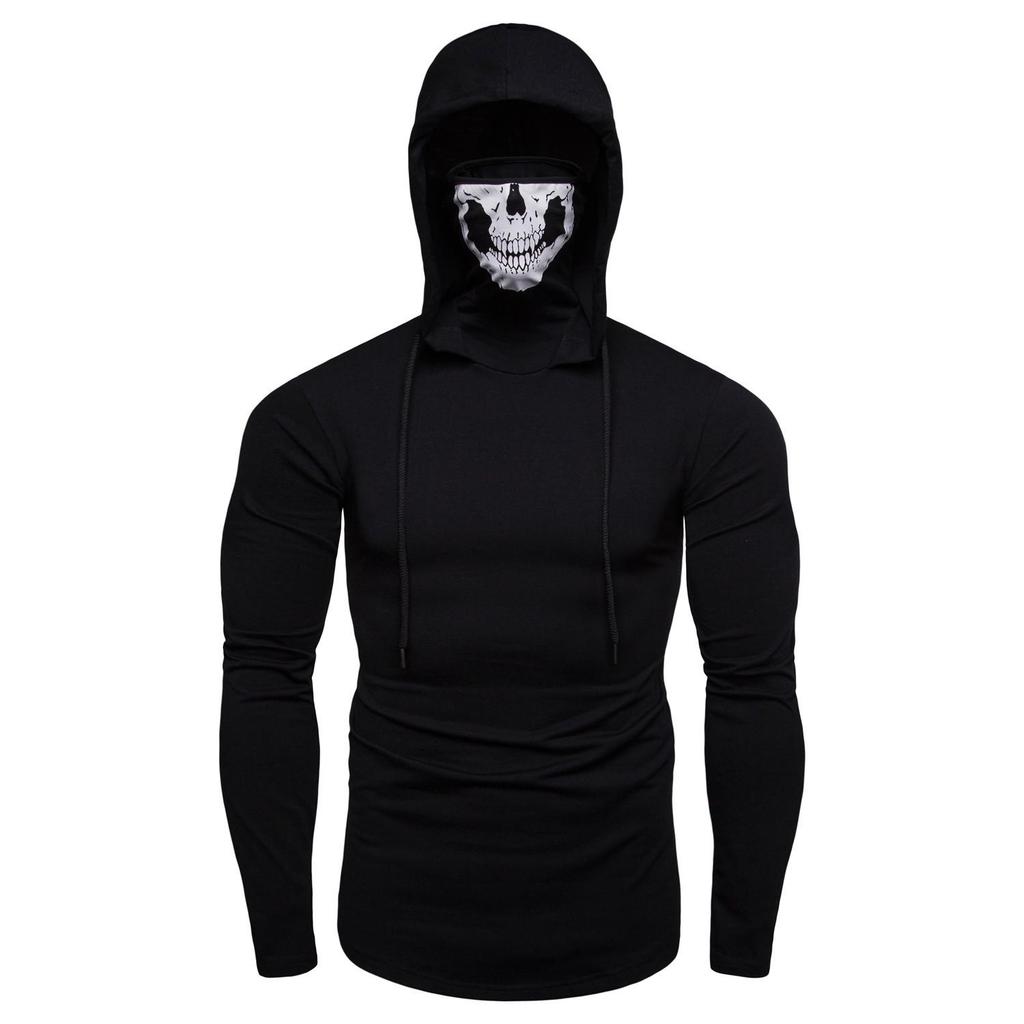 Men's Winter 2021 Skull Print Hoodie with High Collar and Long Sleeves