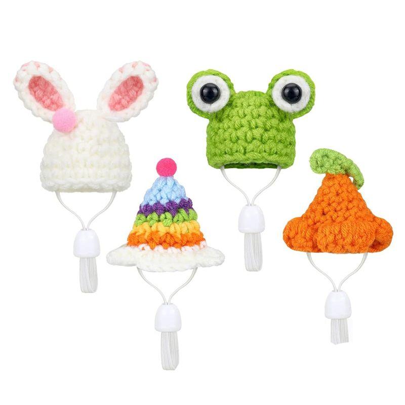 

AEE2-4 Pieces Hamster Hat Mini Small Animals Hat With Adjustable Strap Lovely Hand Knitted Frog Rainbow Carrot Tiny Hats
