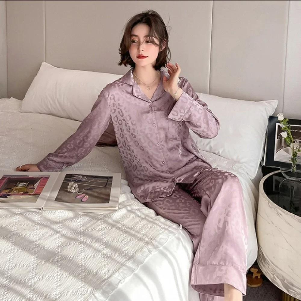 

Ice Silk Pajamas for Women s High-end Cardigan Long-sleeved Trousers Hot Style Suit Home Service Top Quality Women s Pajamas Set XXL