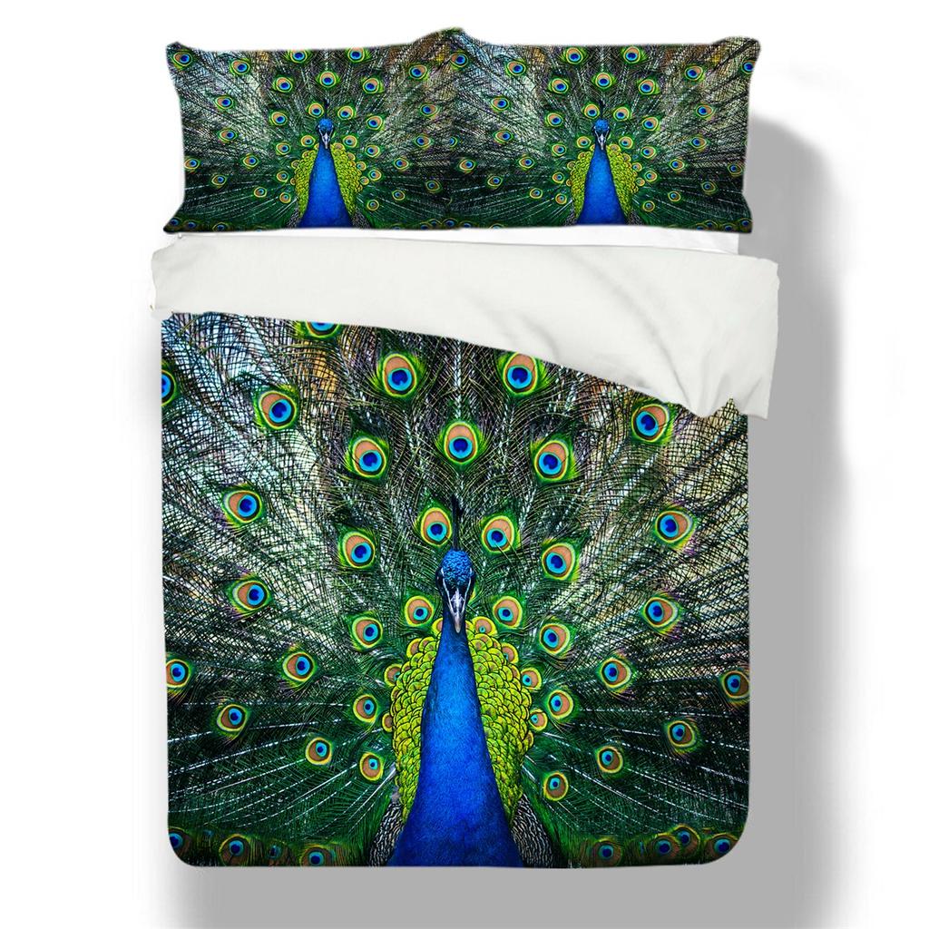 Animal Bedding 3D Peacock Duvet and Pillowcase 2/3 Pieces EU135 * 200 Single/double Bed Full Size Soft Machine Washable Home Decoration