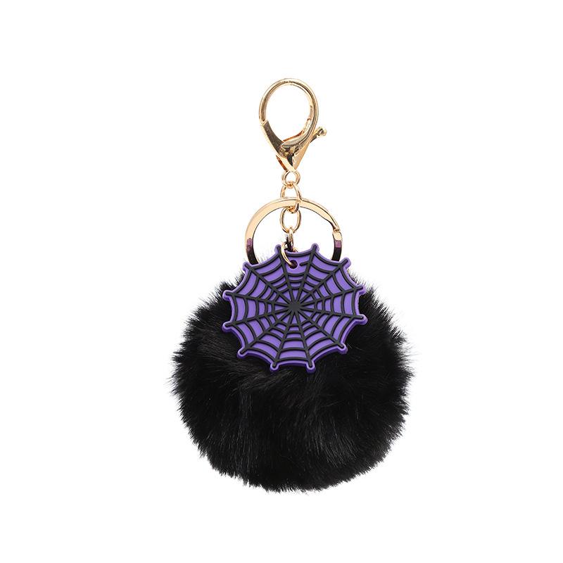 Halloween Black Plush Ball Spider Web Pirate Ship  Fluffy Pom Pom Bag Charm Gothic Backpack Accessories Gifts Bag Charm