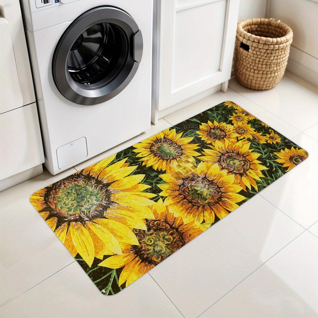 1Pcs Summer Sunflower Pattern Floor Mat Modern Kitchen Polyester Rug Non-Slip Colorful Indoor Carpet, For Home Bathroom Bedroom Living Room Decor