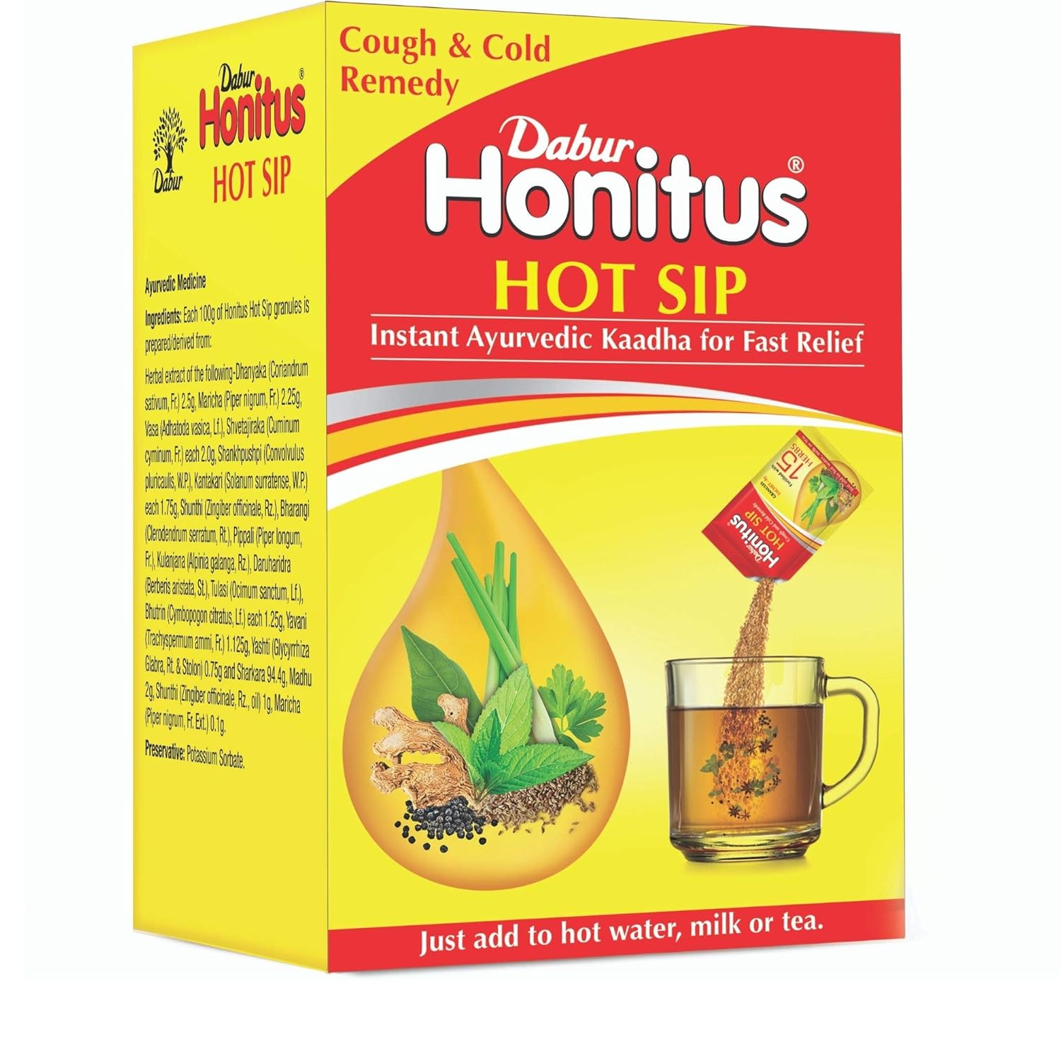 

Dabur Honitus Hot Sip Ayurvedic Kadha For Instant Cough Cold Relief 4gm Pack Of 7 Sachets 4gm