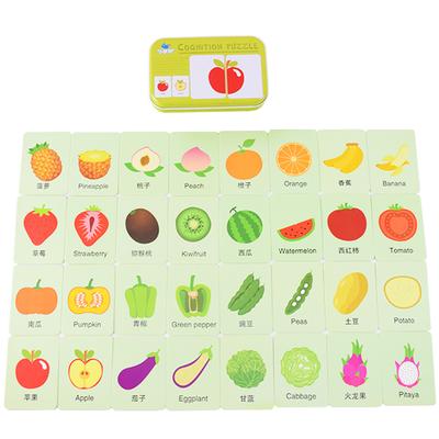 Children's Literacy Cognitive Card Iron Box Early Education Animal Fruit Transportation Matching Card Puzzle Educational Toys
