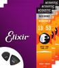 Elixir 8020 Bronze Acoustic Guitar Strings, HD Lite 013-053 Nanoweb Coated, 3-Pack Trial Set with Two Musent Picks (Product Number: 11182-3P)