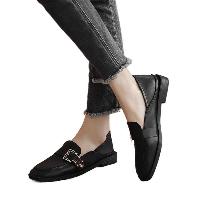 Wear Spring and Autumn New British Style Single Shoes Fashionable Black Flat Bottom Soft Sole One Pedal Niche Loafu Small Leather Shoes Women