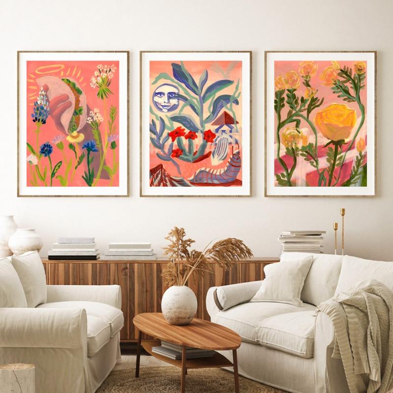 Retro Mountain Flowers Abstract Gallery Colorful Posters And Prints Wall Art Canvas Oil Painting Pictures For Living Room Decor