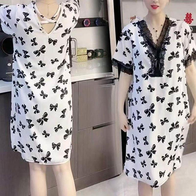 

Женская одежда Сексуальное леопардовое элегантное миди-платье с V-образным вырезом и кружевными вставками Летнее прямое стильное платье с бантом Повседневное универсальное свободное платье L белый