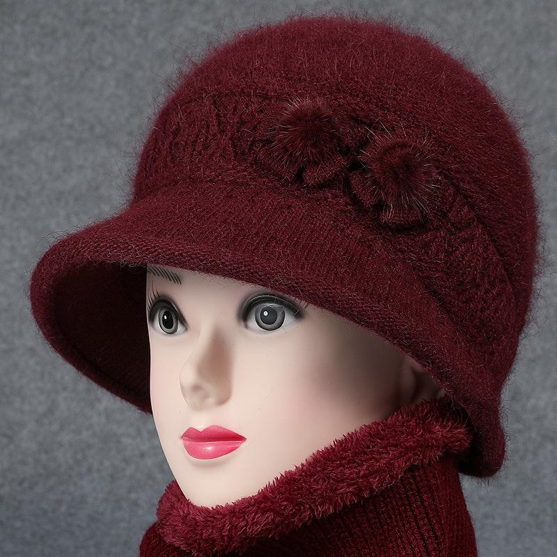 Winter hat female rabbit wool knitted thermal basin hat velvet wife cotton hat
