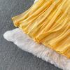Sommer Herbst Neu Einfarbig Rüschen Patchwork Chiffon Fließender Rock für Damen Hoher Bund Vielseitiger Midi Rock für Damen