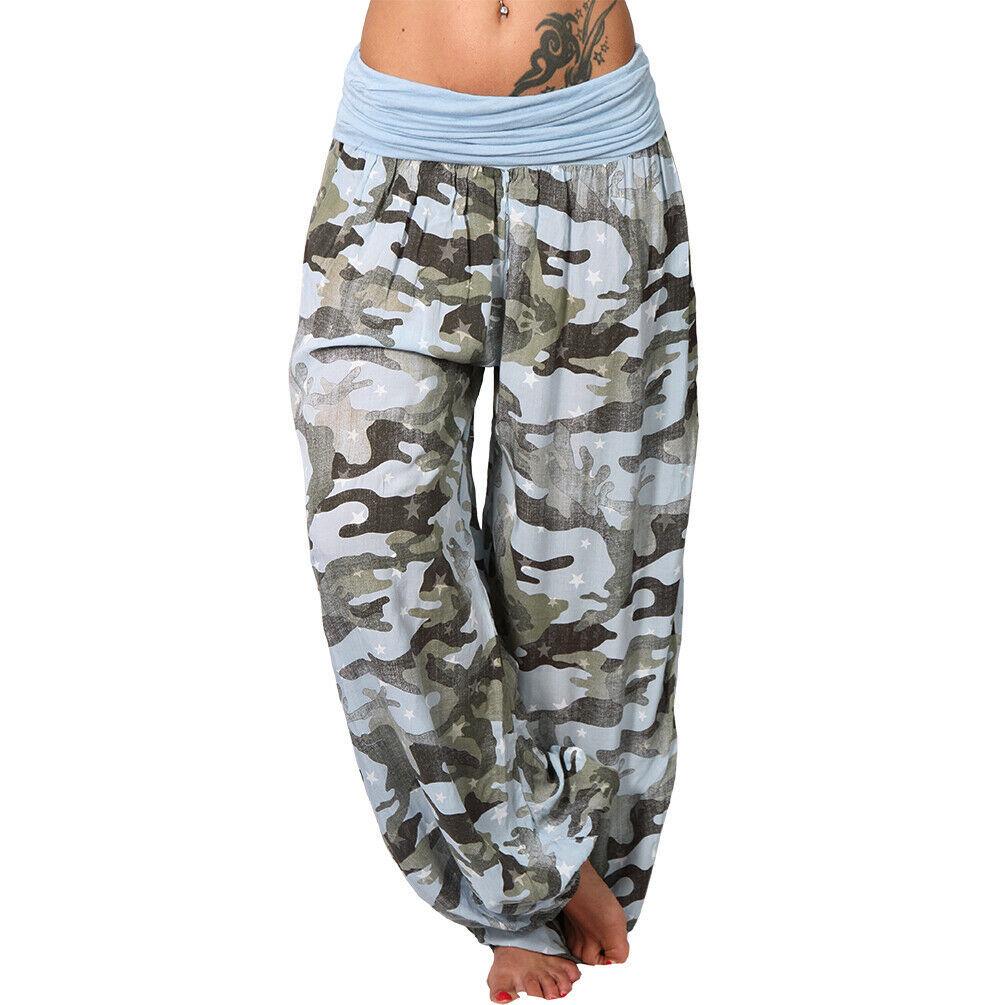 Women's High Waist Printed Harem Pants Loose Wide Leg Long Trousers Elastic Fold Waist Casual Bohemian Digital Print Baggy Pants