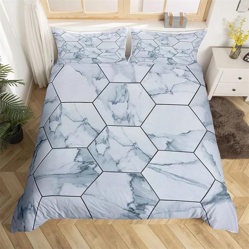 Marble Duvet Cover Set Microfiber Geometric Hexagone Quilt Cover Honeycomb Bedding Set Single King Queen For Kids Teens Adults
