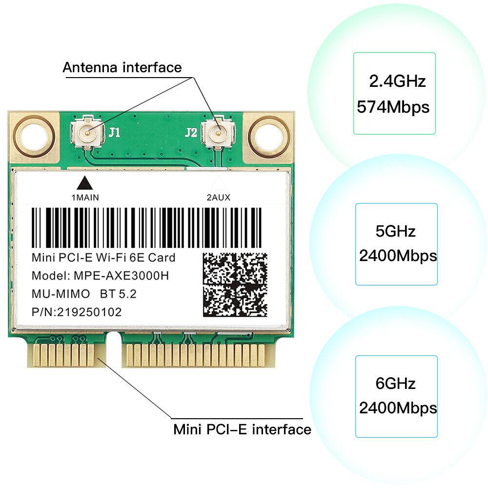 Mini PCI-E WiFi 6E Card MPE-AXE3000H - Tri-Band 802.11AX, BT5.2 Wireless Adapter for PC