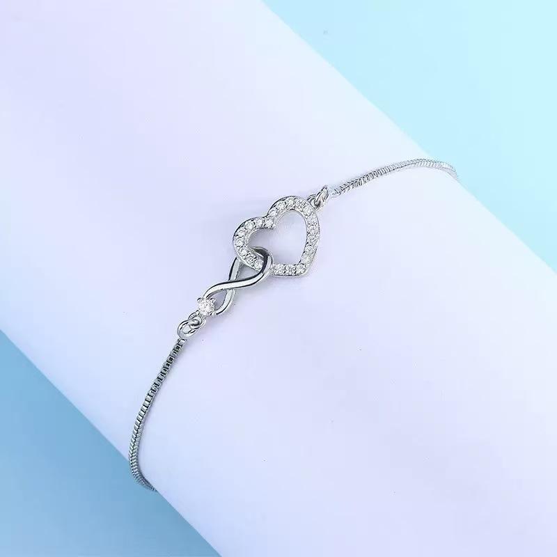 925 Silver Heart Zircon Bracelet Women Korean Luxury Designer Jewelry Accessories Fashion Handmade Gift Silver