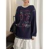 Cat Printed Bow Decoration Woman Hoodie Round Neck Women's Long Sleeved Pullover Tees Autumn Casual Loose Female Fashion Top