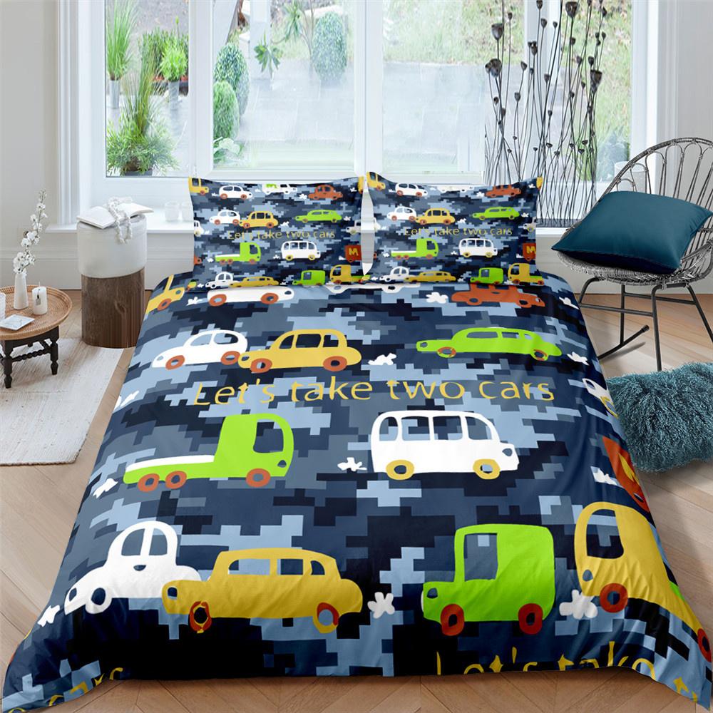 Kinder-Bettwäsche-Sets Bagger Traktor Bettdecke Bettbezug Cartoon Auto Jungen Bettbezug mit Kissenbezügen Queen Size Dekor Home