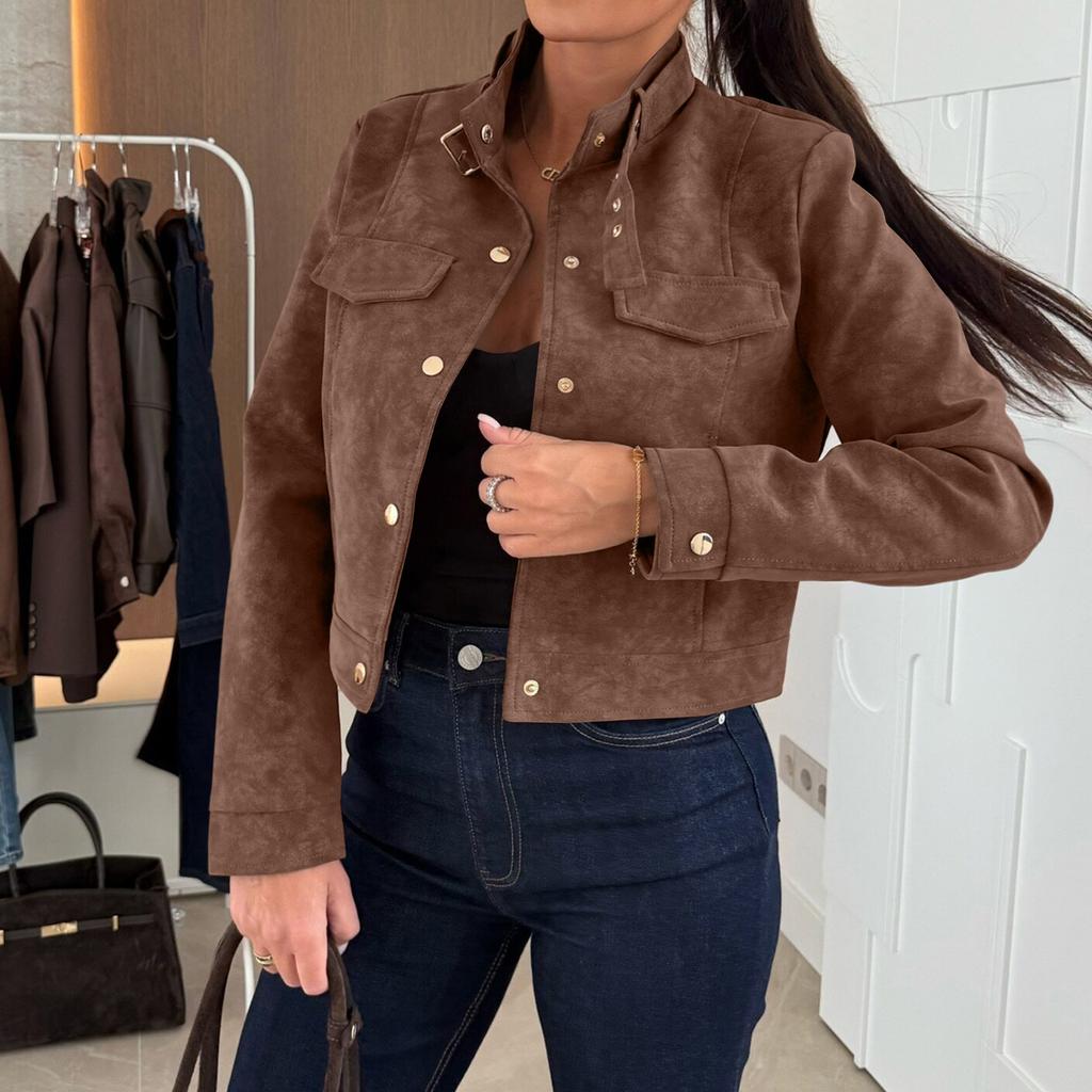 Women's Fashion Solid Color Tops Long Sleeve Jacket Zipper Coat