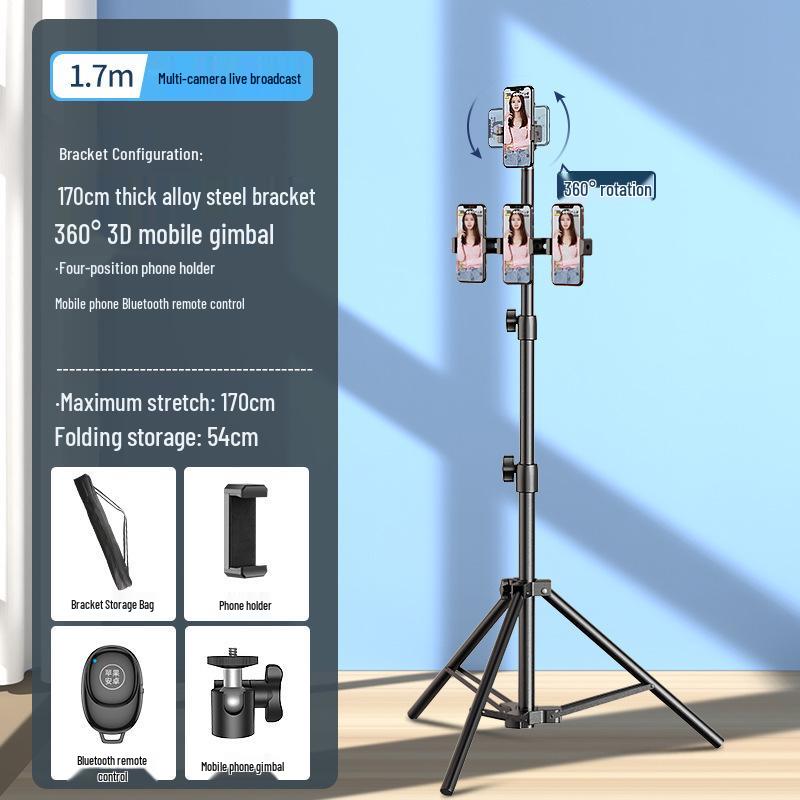 Doldurma Işığı ve Termometreli Bluetooth Tripod - Canlı Yayın ve Fotoğrafçılık İçin Yere Basan, Teleskopik Cep Telefonu Tutucu
