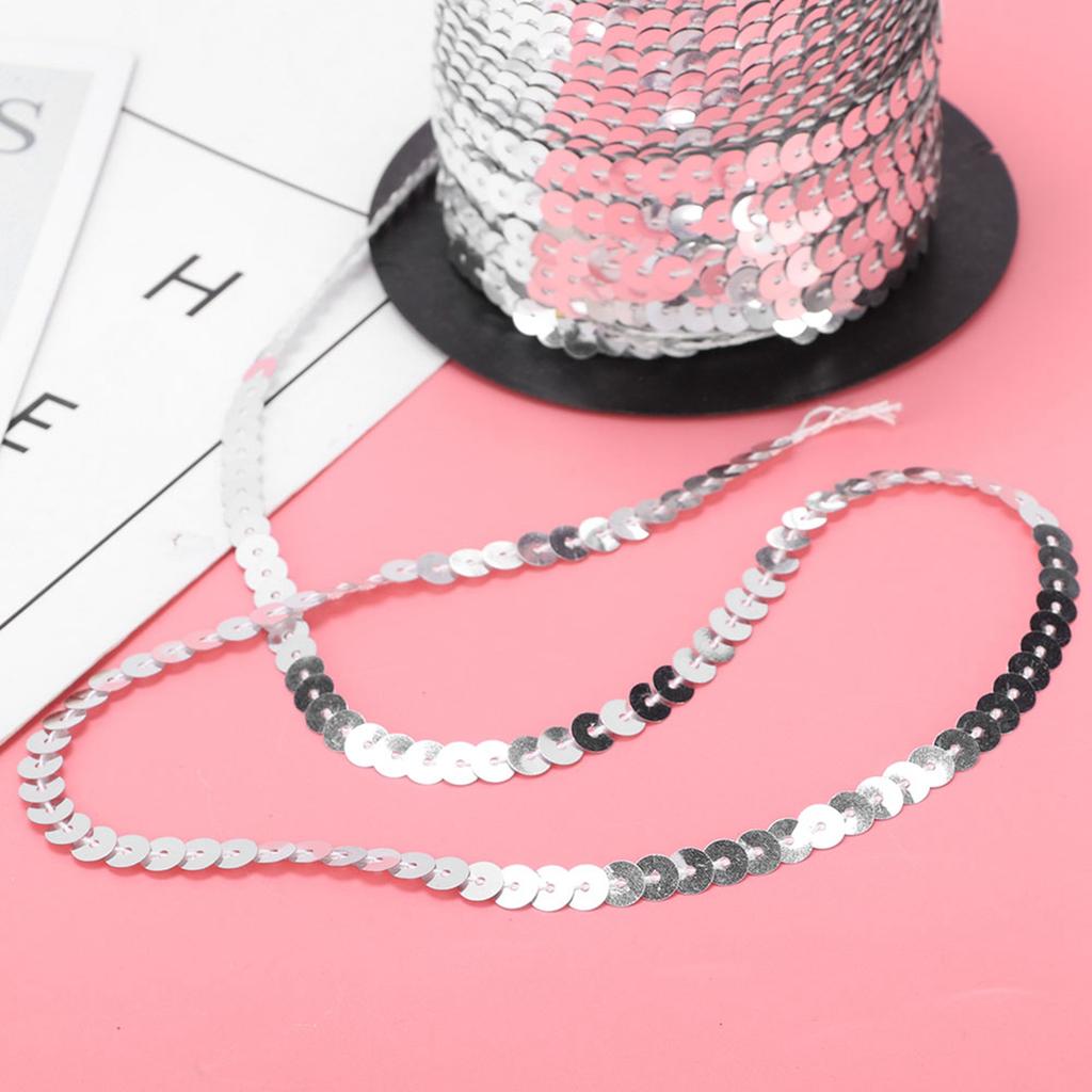100 Yard Sequin String 6mm Decorative Accessory for Cloth Shoe Plastic Resin Sequin Line Silver 100 Yard Roll