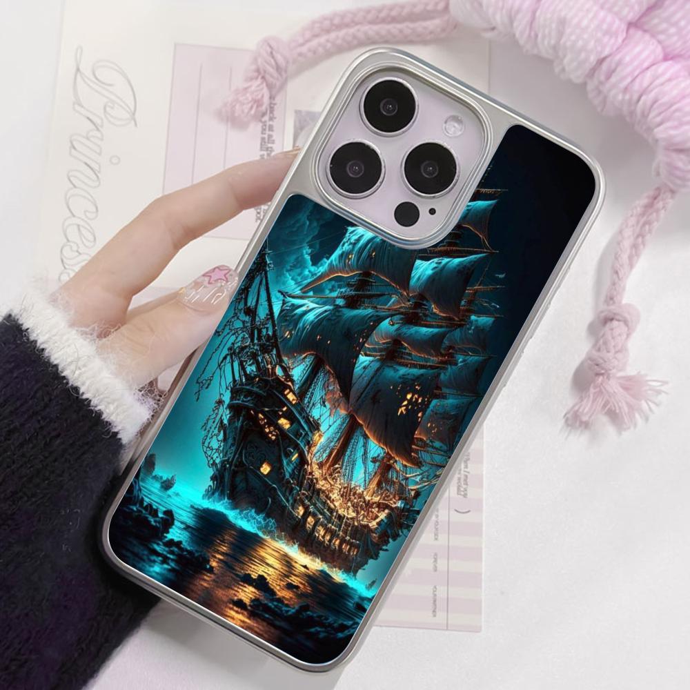 Pirate Corsair Mobile Phone Case for iPhone 17 16 15 14 13 12 11 Air Pro Max Plus Silver Plating Colorful Cover Cover Luxury
