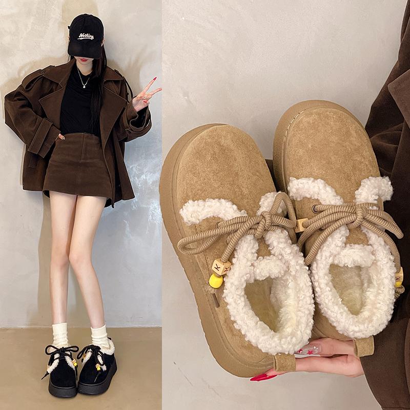 Fashion Women's Versatile Snow Boots New Lace-up Winter Thickened Warm Non-slip Student Boots Heightened and Lightweight Short Boots
