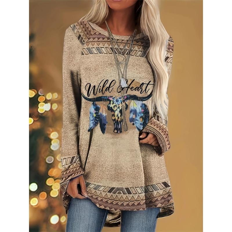 T-shirt da Donna Manica Lunga Stile Etnico Retrò Top Manica Lunga da Donna con Stampa Dreamcatcher Indiano T-shirt Casual Quotidiana Elegante