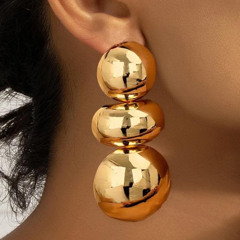Atmospheric Earrings, Metal Smooth Geometric Round Earrings, Light Luxury and High-end Women's Temperament Earrings