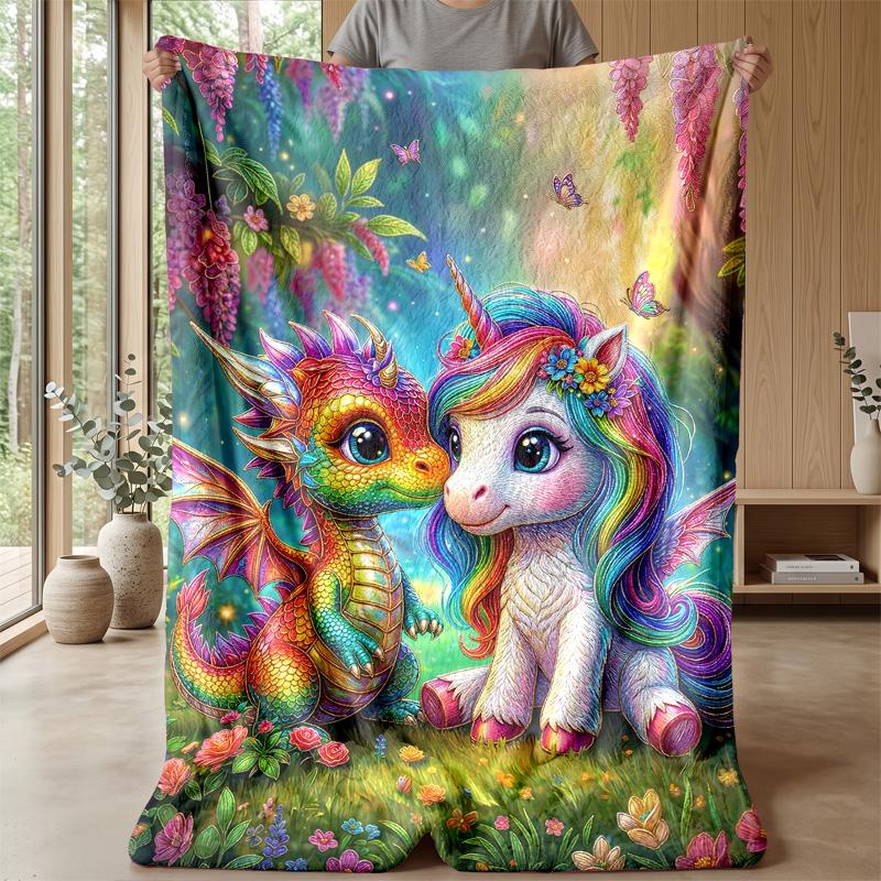 Fantastic Unicorn with Flowers Theme Blanket Lightweight Warm Flannel Blanket Decorative Throw Blanket for Home Decoration