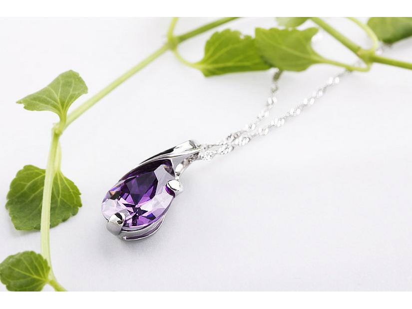 Zhenrong Imitation Brazilian Amethyst Teardrop Angel's Tear White Copper Pendant