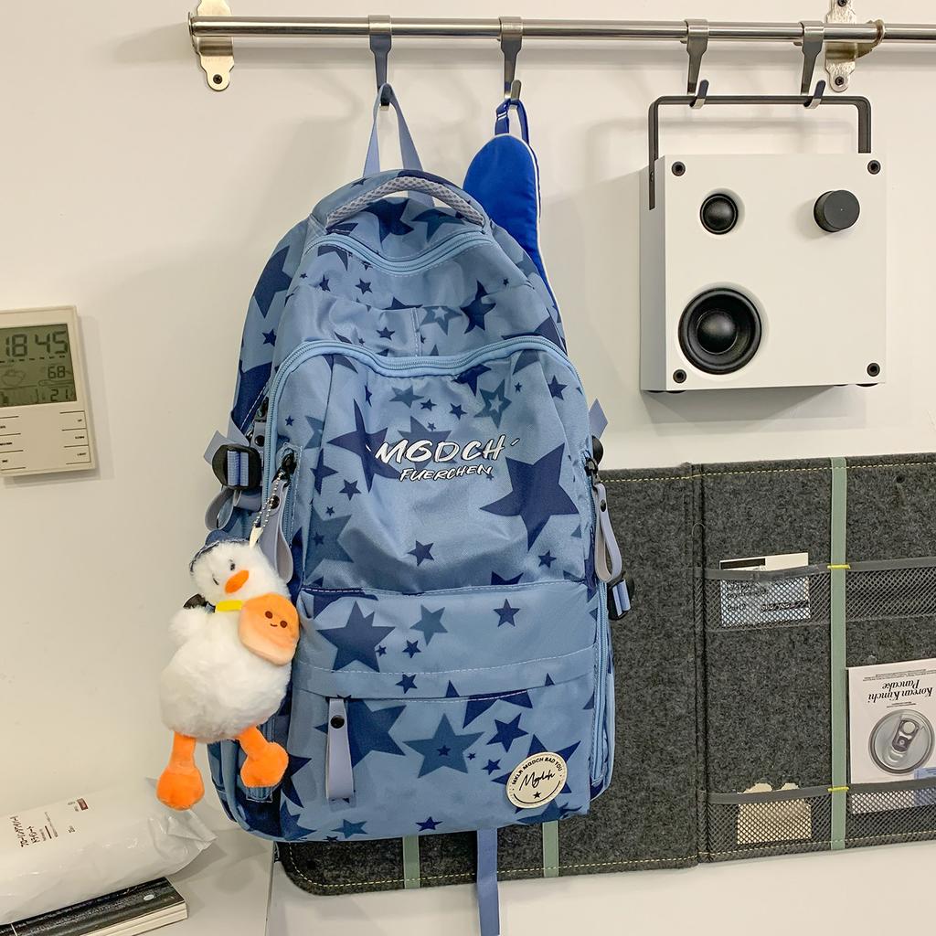 Schoolbag: Korean Star Print High School Boys' Junior High School Backpack Women's Backpack Large Capacity Casual Simple Lightweight Backpack