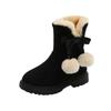 Fashion Girls Cotton Boots Winter Kids Princess Snow Boots Sweet Hairball Bowknot Warm Children's Fluffy Ankle Boots Versatile
