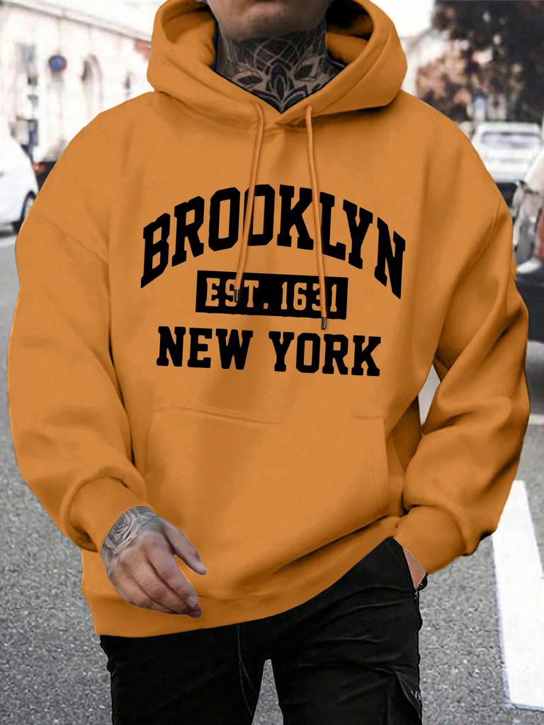 Men's Autumn and Winter Casual Fashion Trend Beooklyn Est 1631 New York Print Hoodie