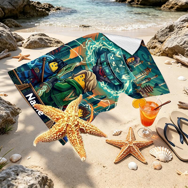Custom Name Personalized N Nininjago Print Beach Towel, for Trip Camping Beach Party Home Decor, Birthday Gift for Family & Friends