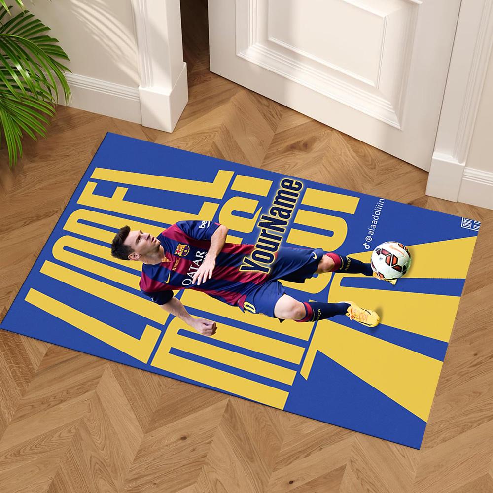 Messi Customize Text Floor Mat Design for Outdoor Dining Room Hallway Entryway Anti-slip Rug Decorate Offices Perfect Gift for Friends & Family