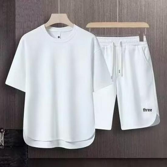 Ice Degree Men's Minimalist Summer Two-Piece Set: Trendy Loose Shorts & Long Pants