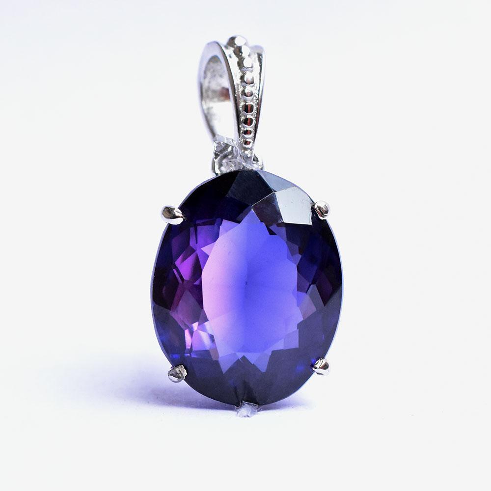Natural 19Ct Purple Tanzanite Oval Pendant 925 Sterling Silver Certified Jewelry
