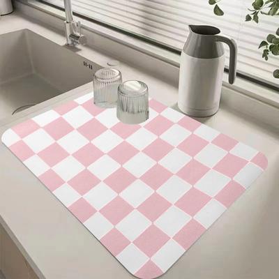 Plaid Coffee Machine Mat Absorbent Diatom Mud Drying Pad Easy-care Dining Table Mat Non-Slip Kitchen Bar Accessory