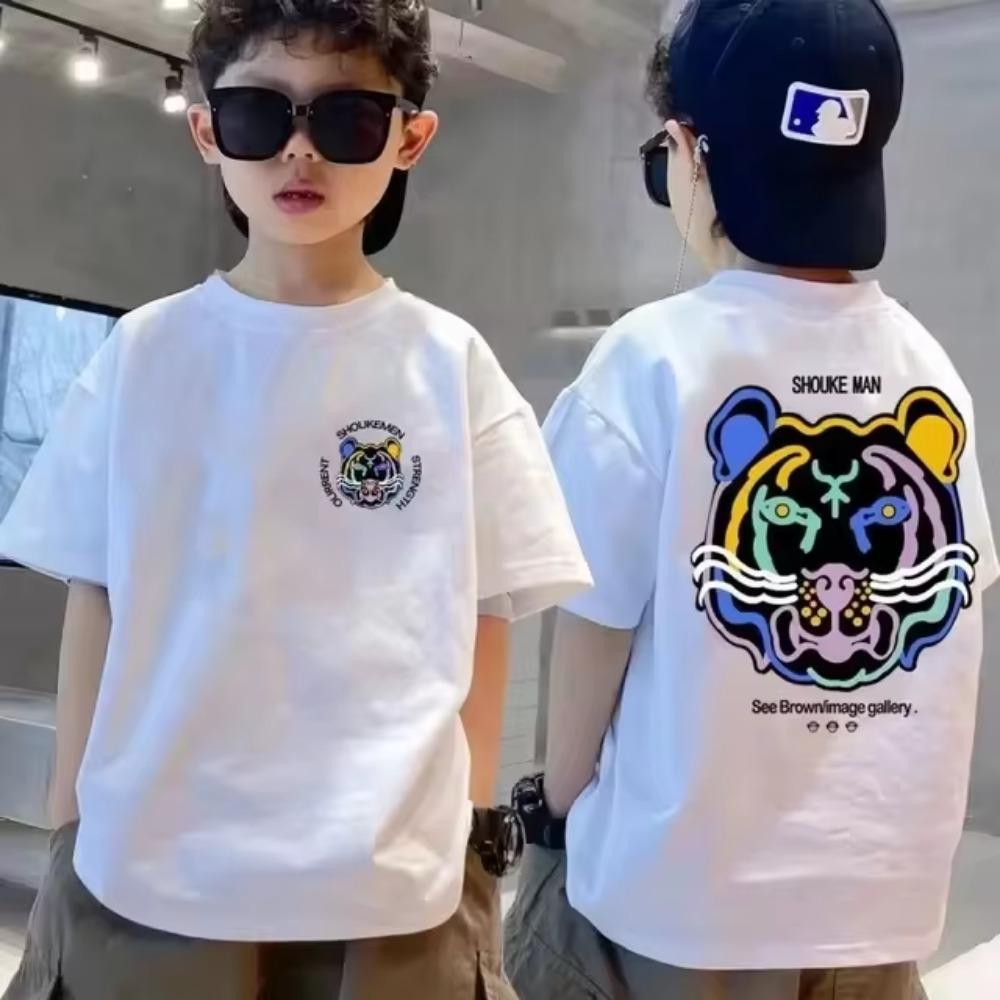 Summer street wear boy's T-shirt cool graffiti print girl's T-shirt short sleeved children's top high-quality children's clothing