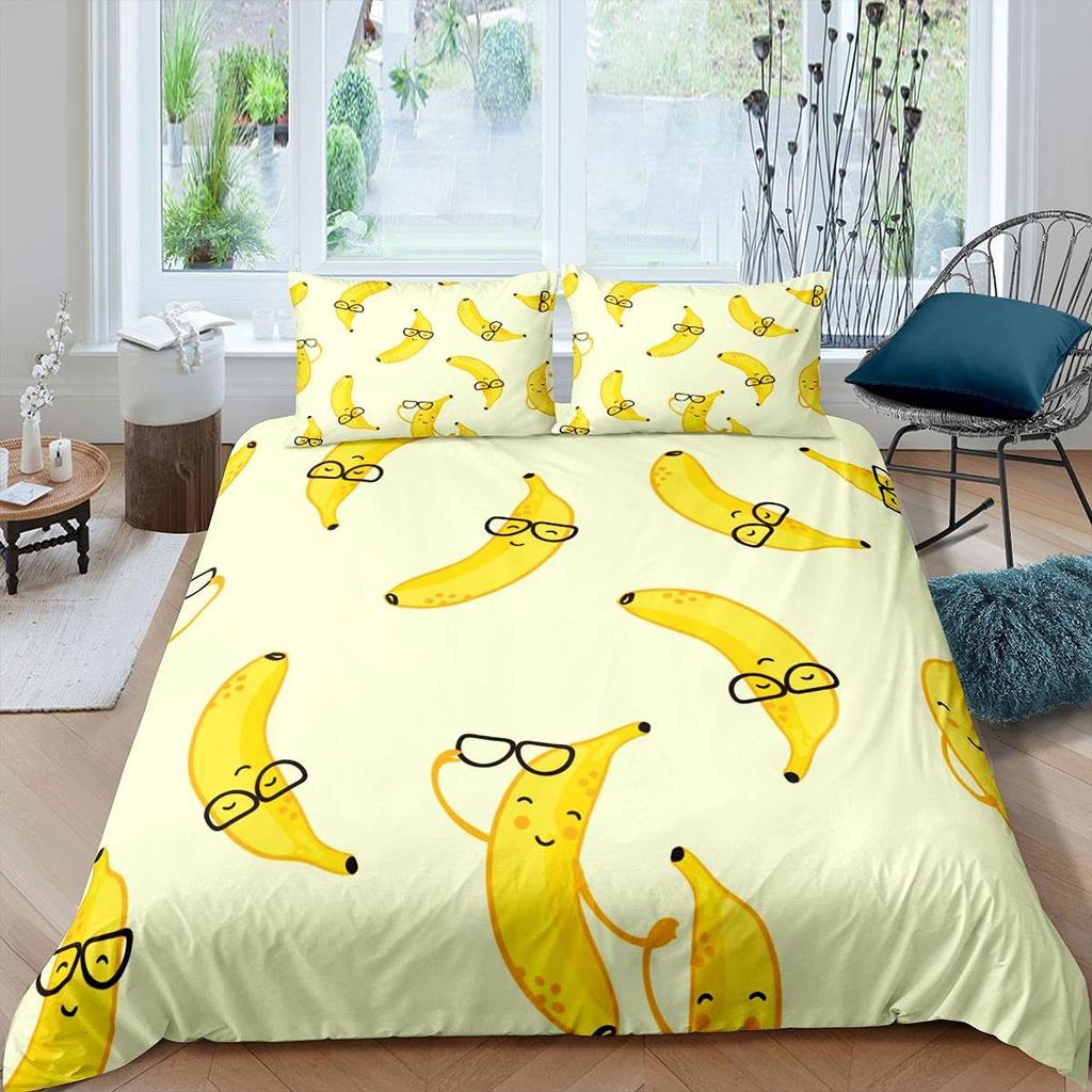 Poszwa na kołdrę Banana Down Tropicalny zestaw pościeli Poszwa na kołdrę z nadrukiem owoców Miękki trzyczęściowy zestaw