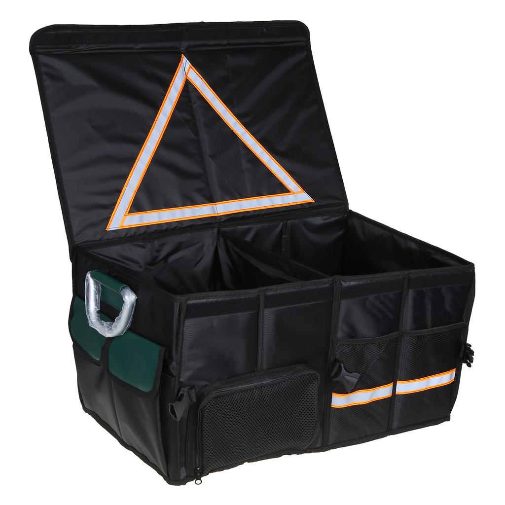 Car Trunk Organizer with Lid Shoes Compartment Reflective Belt Collapsible Waterproof Auto Organizer Multi Compartments