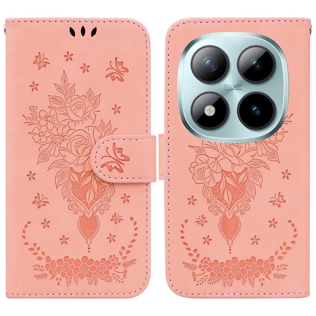 For Xiaomi Redmi Note 15 Pro 5G (Global) Case Butterfly Flower Imprint PU Leather Wallet Phone Cover with Strap
