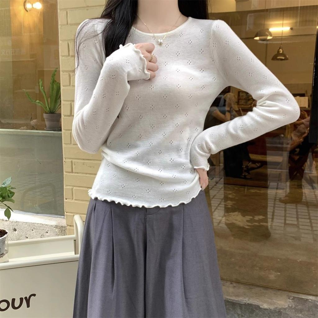 White Knitted Top Base Shirt for Women In Spring and Autumn Inner Knit Top