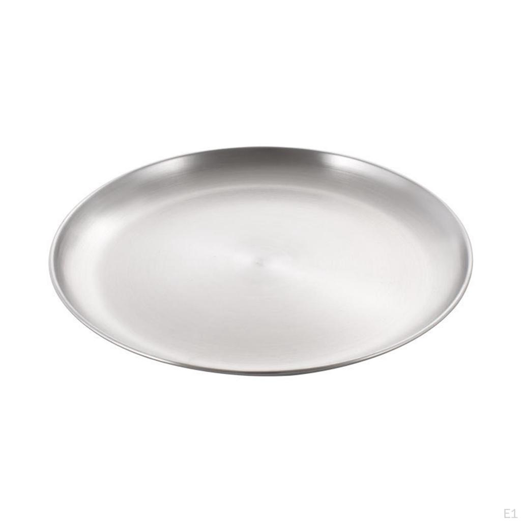 6 Pack Stainless Steel Dinner Plates, Camping Tableware, Round Pizza Tray, Outdoor