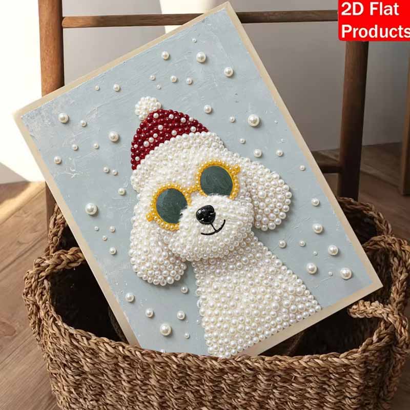 DIY rahmenloses Perlenmalerei-Set Niedlicher Hund Winter Gemütliches Zuhause Dekoration 3D Glänzende Perlenkunst Leinwand Entspannendes Bastelgeschenk für Erwachsene