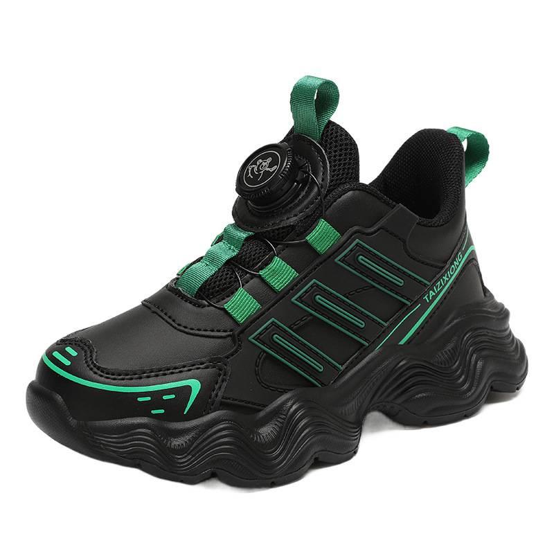 Children's sports shoes 2025 spring and autumn new leather waterproof rotating button casual and comfortable trendy boys and girls dad shoes