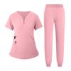 Women's Uniform Quick Drying Fabric Solid Color V-neck Zipper Pocket Short Sleeved Pants Set Caregiver Set